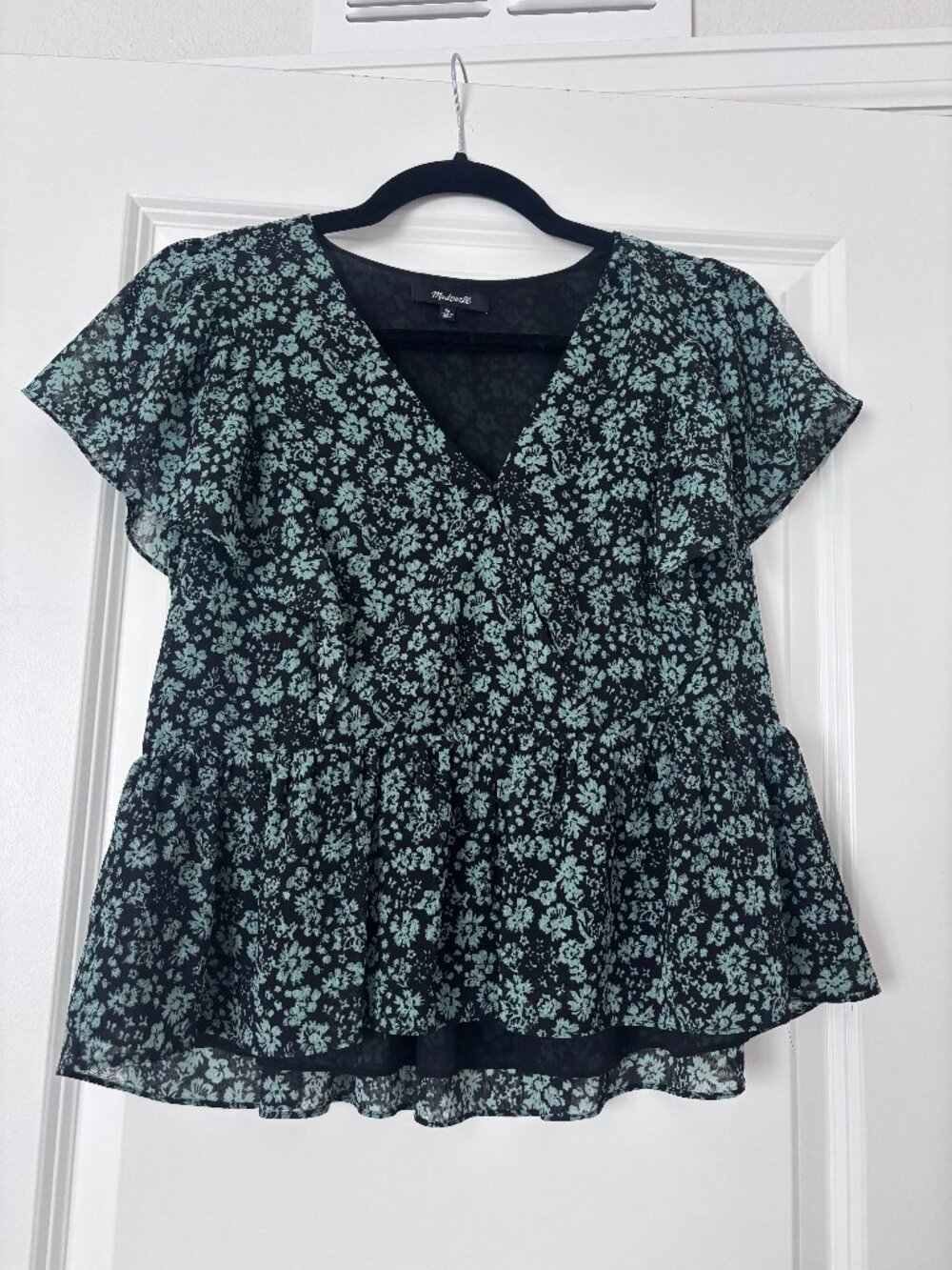 Madewell Georgette Ruffle-Sleeve Peplum Top in Fleur Field - Size XS *EUC